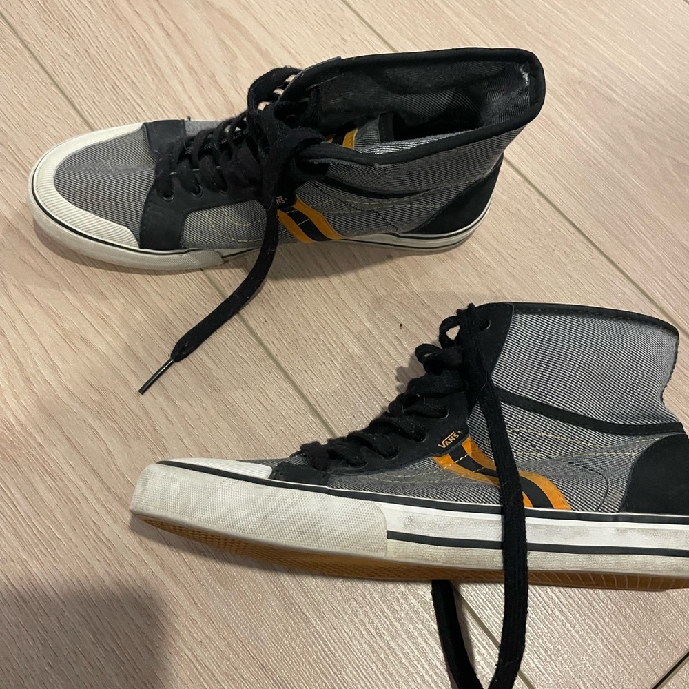 Vans High-Top Sneakers in Black, Gray & Yellow Accent